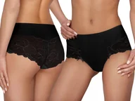 Bielizna nocna - Ewana 084 Wysokie Szorty z Mikrofibry Czarny M - miniaturka - grafika 1