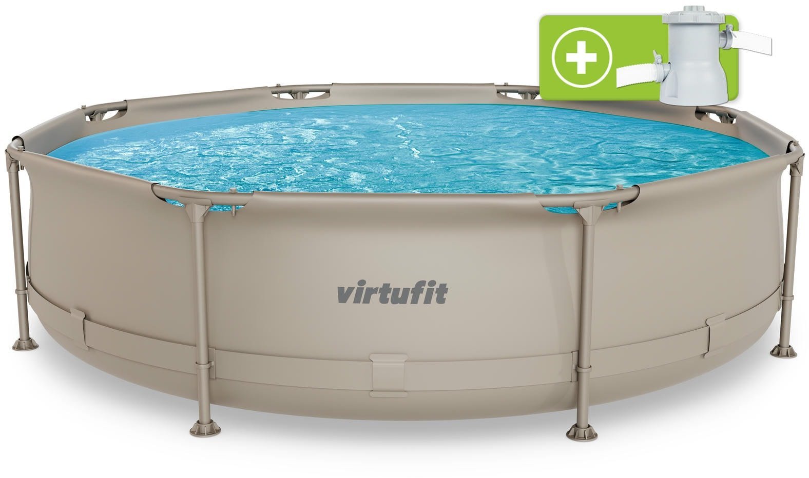 Virtufit Basen ogrodowy stelażowy 305x76 cm z pompą filtrującą beżowy
