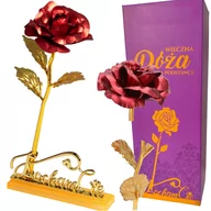 Sztuczne kwiaty - Wieczna RÓŻA CZERWONA złota łodyga KOCHAM CIĘ na prezent  torebka - miniaturka - grafika 1