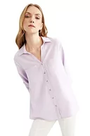 Koszule damskie - DeFacto Koszula damska z tkaniny bawełnianej z długimi rękawami, fioletowy, XL - miniaturka - grafika 1