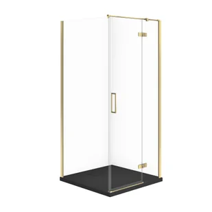 Kabina prysznicowa Cersanit Jota 90x90x195 kwadratowa złoty transparentne z brodzikiem tako slim 4cm czarny mat S601-378 - Kabiny prysznicowe - miniaturka - grafika 1