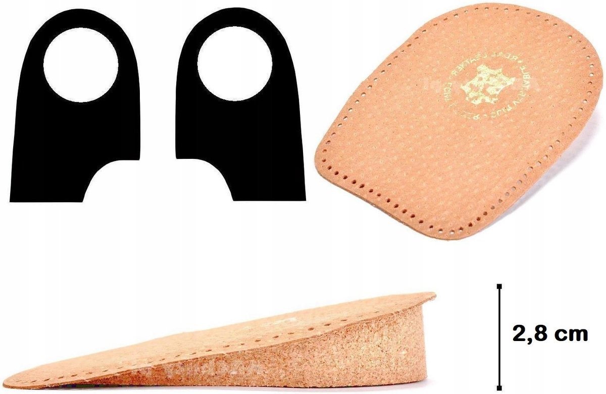 BEŻOWE Podpiętki na OSTROGI Skóra Lateks Korek PODWYŻSZAJĄCE 28 mm + 2,8 CM