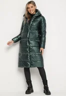 Kurtki damskie - Zielona Kurtka z Kapturem i Szerokim Pikowaniem o Regulowanej Długości Ansanna - miniaturka - grafika 1