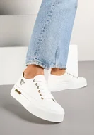 Trampki damskie - Białe Trampki na Platformie z Metalicznymi Sercami Florvila - miniaturka - grafika 1