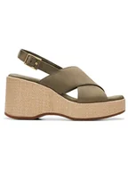 Sandały damskie - Clarks Skórzane sandały "Manon Wish" w kolorze khaki na koturnie - miniaturka - grafika 1