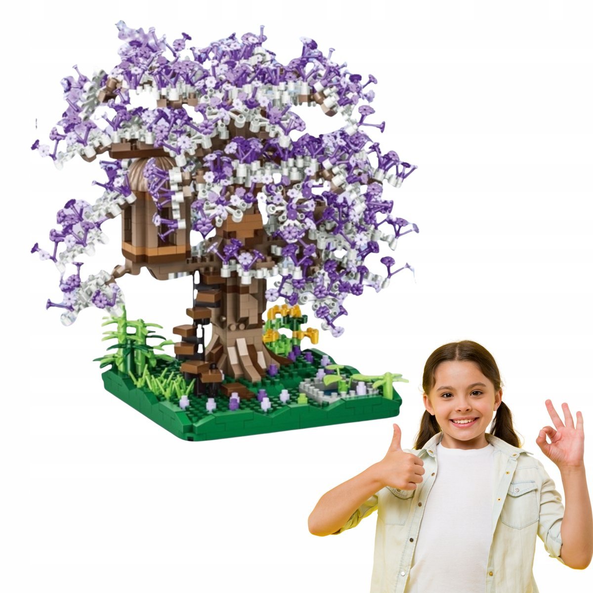 Klocki bonsai MINI drzewko fioletowe domek na drzewie elementów dla dzieci