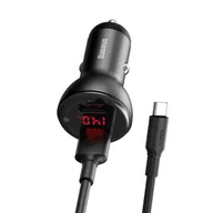 Ładowarki samochodowe - Baseus ładowarka samochodowa 2x USB 45 W 5 A Quick Charge 3.0 Huawei SCP z ekranem LCD + kabel USB Typ C szary (TZCCBX-B0G) - miniaturka - grafika 1