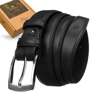 Paski - Pasek męski skórzany Peterson do spodni ze srebrną klamrą tradycyjną rozmiar 95, czarny - miniaturka - grafika 1