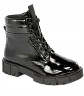 Botki damskie - BOTKI CAPRICE 9-25252 CZARNE TRAPERY WORKERY SKÓRA LAKIEROWANA MODNE R.36 - miniaturka - grafika 1