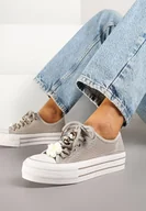 Trampki damskie - Jasnoszare Ażurowe Trampki na Grubej Podeszwie z Ozdobami 3D Onivetta - miniaturka - grafika 1