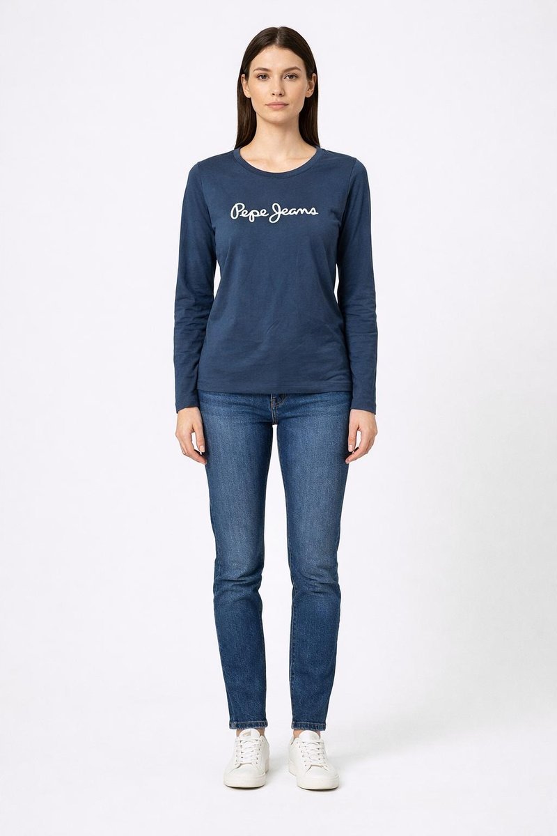 PEPE JEANS GRANATOWA BAWEŁNIANA BLUZKA Z DŁUGIM RĘKAWEM XS AWA