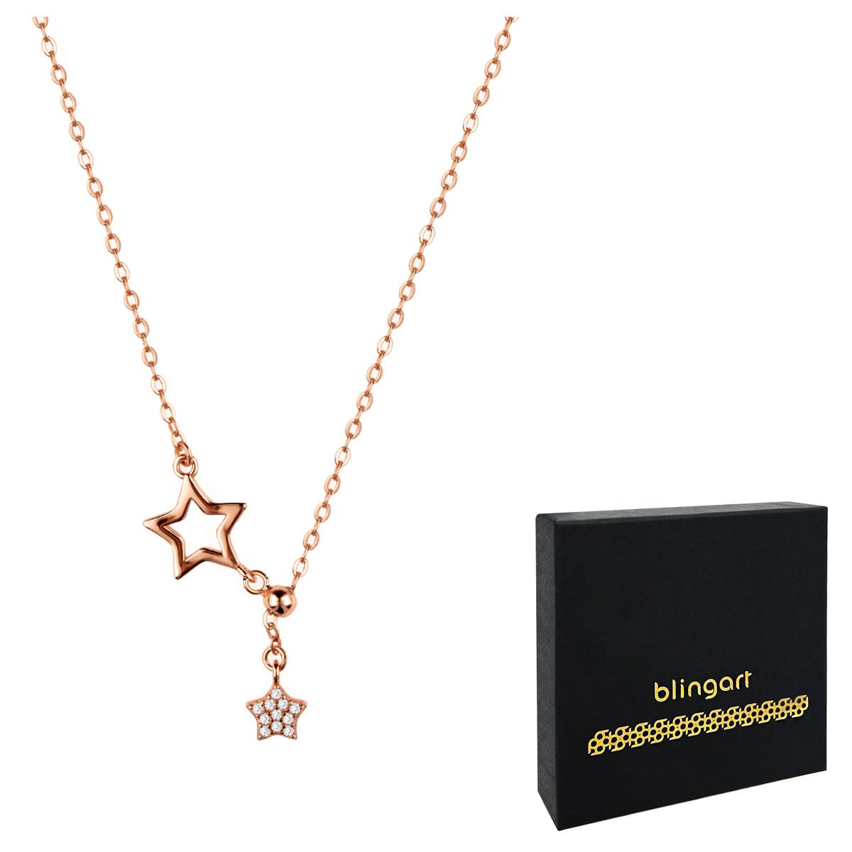 Naszyjnik srebrny damski gwiazdki RoseGold 925