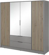 Szafy - Szafa Stilo w kolorze szarym czterodrzwiowa z lustrem i lamelami na froncie - miniaturka - grafika 1