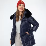 Kurtki damskie - Damska kurtka pikowana z nylonu z kapturem - miniaturka - grafika 1