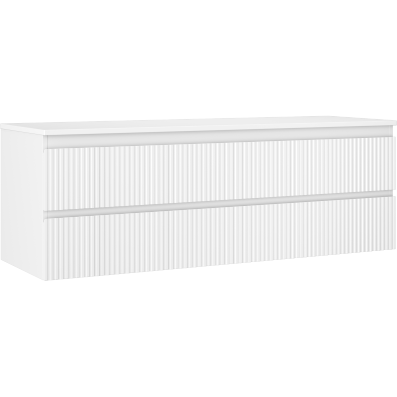 Mexen Rivel szafka łazienkowa podumywalkowa 140 cm z blatem, 2 szuflady, ryflowana , biała mat - 91A20-14047-2-BFFC01