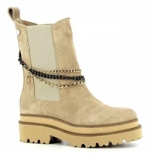 Beżowe zamszowe sztyblety na grubej podeszwie CARINII - Carinii - Botki damskie - miniaturka - grafika 1