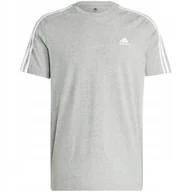 Koszulki męskie - Koszulka męska adidas Essentials Single Jersey 3-Stripes szara IC9337 L - miniaturka - grafika 1