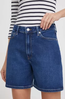 Spodenki damskie - Tommy Hilfiger szorty jeansowe damskie kolor granatowy gładkie high waist - grafika 1