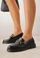 Mokasyny damskie - Czarne Klasyczne Mokasyny VICES z Elegancką Aplikacją i Skórzaną Wkładką Anatope - miniaturka - grafika 1