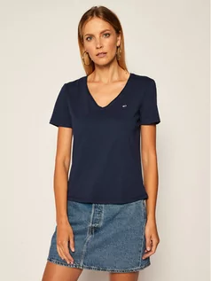 Koszulki i topy damskie - Tommy Jeans T-Shirt V Neck DW0DW09195 Granatowy Slim Fit - grafika 1