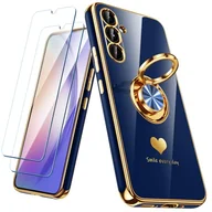 Etui i futerały do telefonów - Nonional Etui do Samsung Galaxy A54 5G z 2 szt. ochraniaczy ekranu, obracany o 360° uchwyt pierścieniowy [luksusowy wzór w serca] platerowane złotą krawędzią smukłe miękkie etui na telefon Galaxy A54 - miniaturka - grafika 1