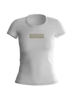 Bluzki damskie - Guess Biały Damski T-Shirt Koszulka Bluzka S - miniaturka - grafika 1