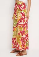 Spodnie damskie - Zielono-Różowe Spodnie Wiskozowe Palazzo z Wysokim Stanem i Gumką w Pasie Nasone - miniaturka - grafika 1