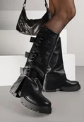 Kozaki damskie - Czarne Kozaki VICES z Wywiniętą Cholewką Zdobioną Sprzączkami Anileria - Renee - miniaturka - grafika 1