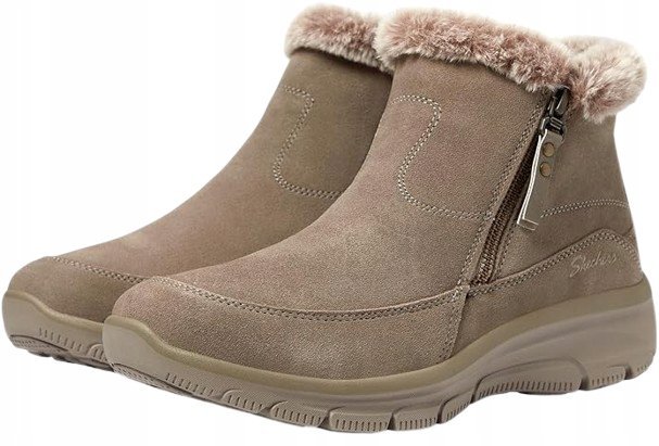 SKECHERS BOTKI DAMSKIE BEŻOWE SKÓRZANE NA ZAMEK 37,5 1JŁA