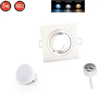 Żarówki LED - Reflektor wpuszczany Obrotowy 35° GU10 Ø86mm Otwór wiercony aluminium w komplecie GU10 5W Neutralna biała żarówka LED 350 lumenów Srebrny Kątowy - miniaturka - grafika 1