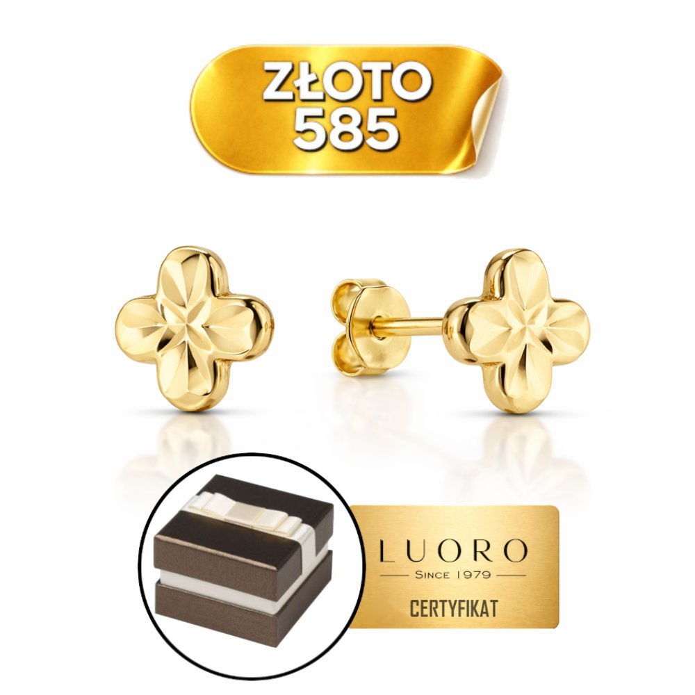 KOLCZYKI ZŁOTE 585 14K KONICZYNKI DIAMENTOWANE SZTYFT 5X5 MM ELEGANCKIE