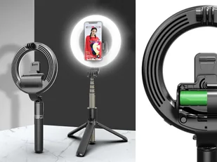 Kijek selfie Lampa led fotograficzna Alogy Ring mała ze statywem kosmetyczna do zdjęć - Selfie stick - miniaturka - grafika 9