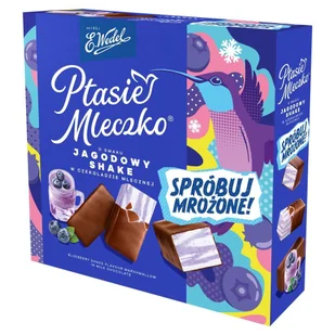 E. Wedel Ptasie mleczko o smaku jagodowy shake w czekoladzie mlecznej 340 g - Inne słodycze - miniaturka - grafika 1