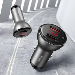 Baseus ładowarka samochodowa 2x USB 45 W 5 A Quick Charge 3.0 Huawei SCP z ekranem LCD + kabel USB Typ C szary (TZCCBX-B0G) - Ładowarki samochodowe - miniaturka - grafika 7