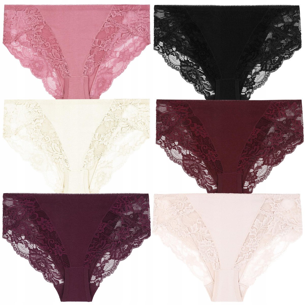 MAJTKI DAMSKIE FIGI Bawełniane Kobiece Zestaw 6 Pak Koronka MORAJ r. M