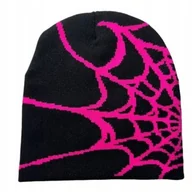 Czapki damskie - Czapka w Stylu Y2K Beanie Czarna Pajęczyna Różowa Spider Streetwear Prezent - miniaturka - grafika 1