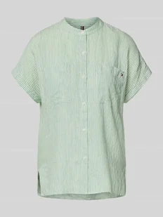 Bluzka lniana o kroju relaxed fit z krótkim rękawem - Bluzki damskie - miniaturka - grafika 1