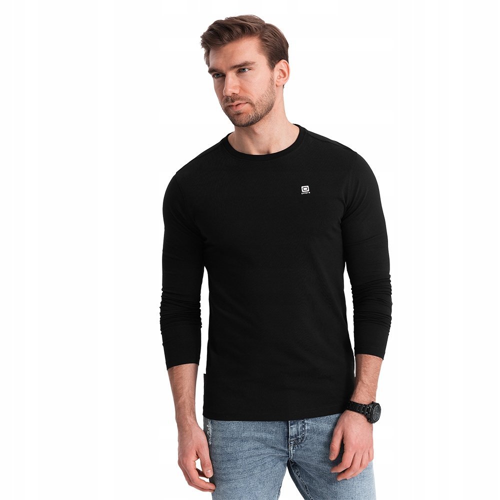 Wygodny longsleeve męski bawełniany czarny modny Ombre V3 OM-LSCL-0102 M
