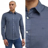 Koszule męskie - Lee PATCH SHIRT TaintGrey STALOWO NIEBIESKA DOPASOWANA BAWEŁNIANA KOSZULA S - miniaturka - grafika 1