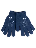 Rękawiczki dla dzieci - Rękawiczki Dziewczęce Pięciopalczaste Dwuwarstwowe Granatowe Z Jelonkiem 18 Cm - miniaturka - grafika 1