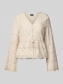 Bluzki damskie - Bluzka o kroju regular fit z długim rękawem i haftem angielskim model ‘ARMORINE’ - miniaturka - grafika 1