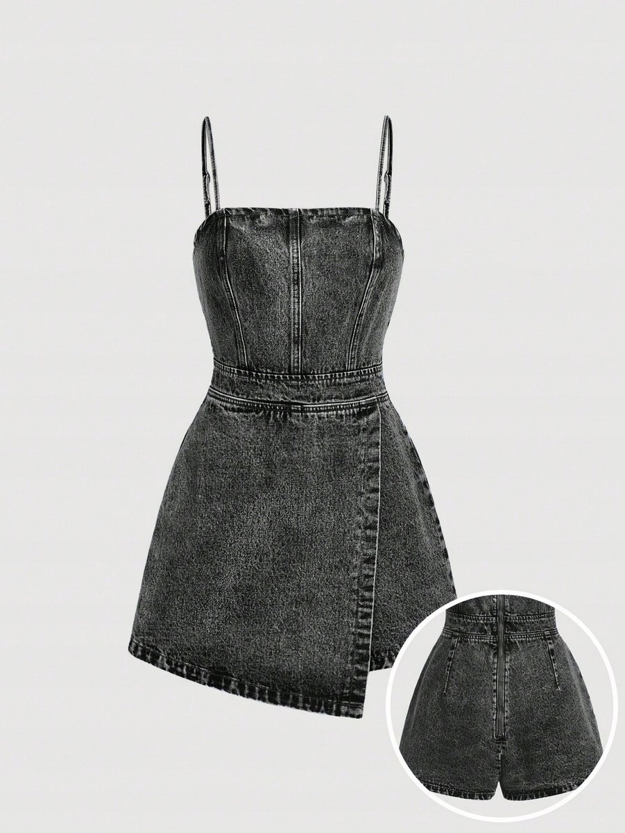 SHEIN CZARNY KOMBINEZON JEANSOWY NA RAMIĄCZKACH Z ZAMKIEM S 11MA