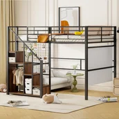 Łóżka dla dzieci i młodzieży - Łóżko antresolowe 140 x 200 cm ze schowkiem i schodkami bezpieczeństwa - metal i drewno - czarne - miniaturka - grafika 1