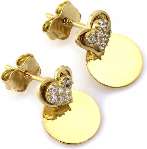 Kolczyki złote 333 na sztyfcie z sercem i wiszącym kółkiem 1.53g