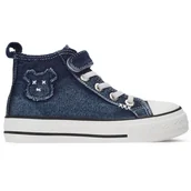 Buty dla dziewczynek - Trampki Dziecięce Jeansowe Niebieskie Wysokie Wygodne Na Rzepy Buty  33 - miniaturka - grafika 1