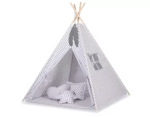 Namiot Tipi dla dzieci + zawieszki pióra - Krzyżyki szare/szary - Namioty i tipi dla dzieci - miniaturka - grafika 1