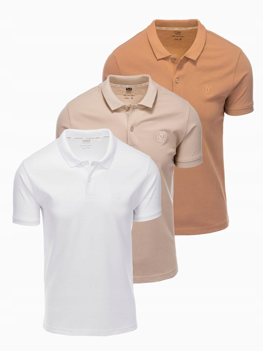 T-shirt polo bawełna zestaw biały/cielisty/jasnobrązowy OM-POBS-0133 V6 S