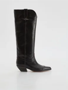 Reserved - Skórzane kozaki - bordowy - Kozaki damskie - miniaturka - grafika 1