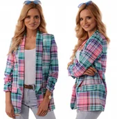 Marynarki i żakiety damskie - MODNA Włoska MARYNARKA ŻAKIET dłuższy KRATA M/38 - miniaturka - grafika 1