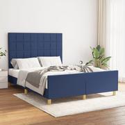 Łóżka - Lumarko Rama łóżka z zagłówkiem, niebieska, 140x200 cm, obita tkaniną - miniaturka - grafika 1